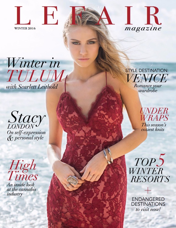Scarlett Leithold Red Dress Tulum Mexico Lefair Magazine Cover winter 2016
