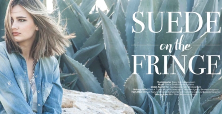 Suede Brooks on the Fringe denim model Lefair Magazine 2016